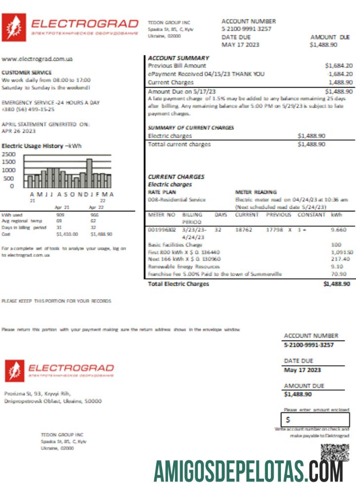 Projeto de lei de serviços públicos de eletricidade de Elektrograd SCR exemplo real